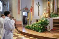 Ksiądz błogosławi Najświętszym Sakramentem